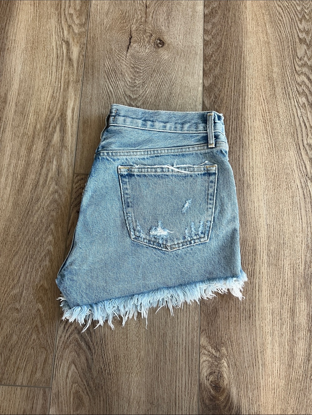Agolde Parker Light Wash Frayed Hem Denim Shorts - Picture 2 of 5